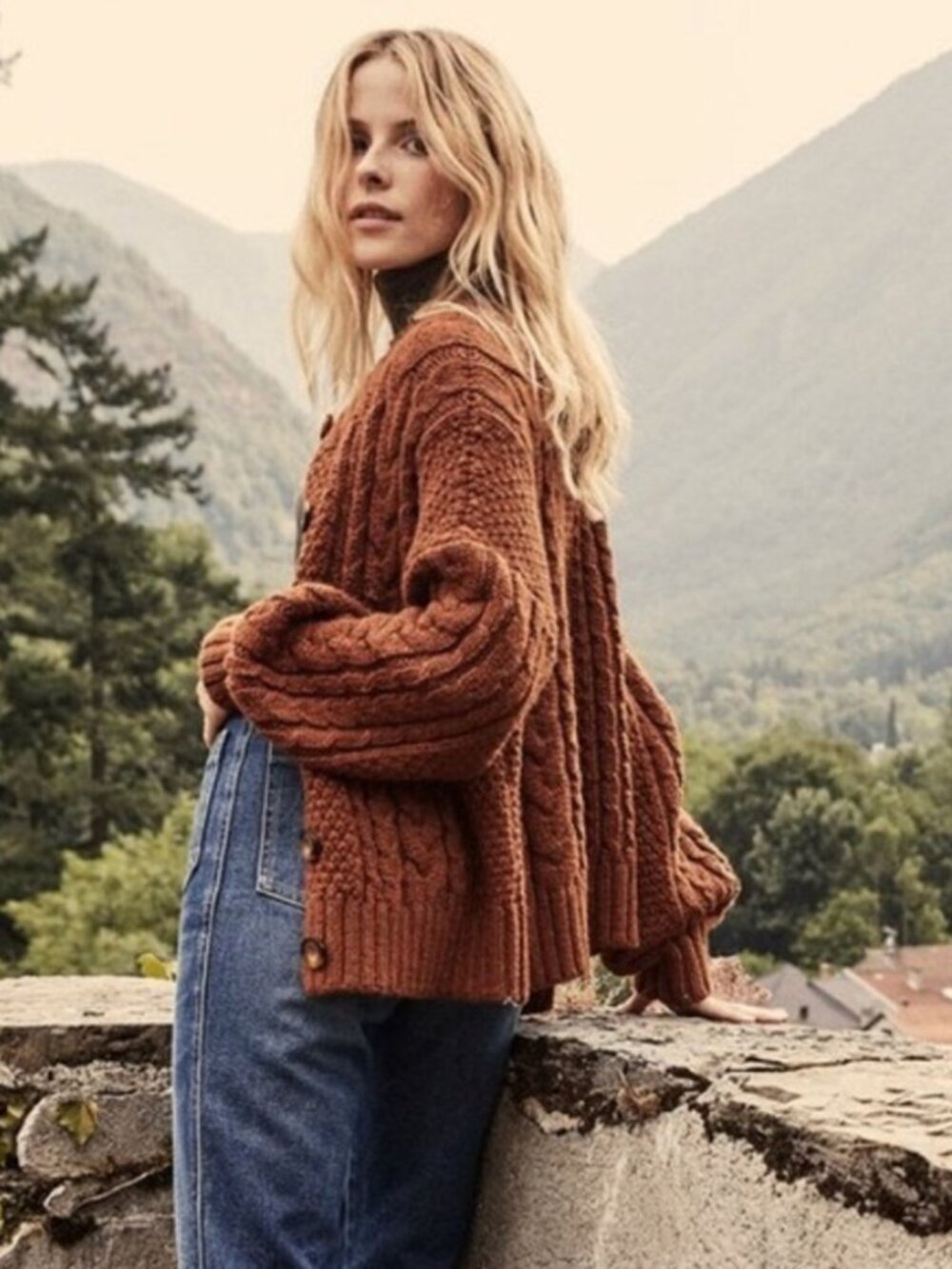 Doen‎ Skye Cardigan Sweater in Cinnamon Brown Size XS Small Alpaca Wool Blend - Picture 6 of 17